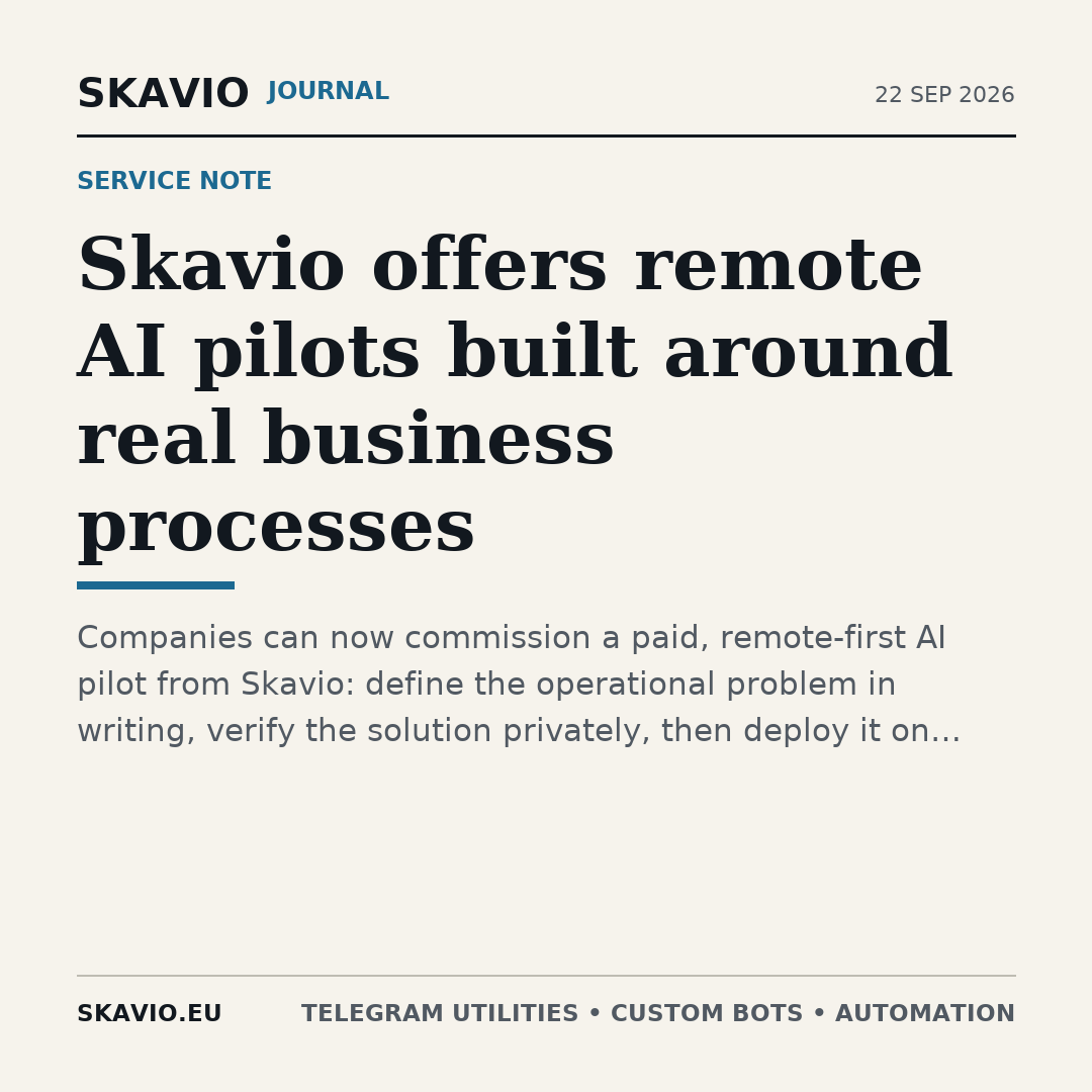 Skavio offers remote AI pilots built around real business processes