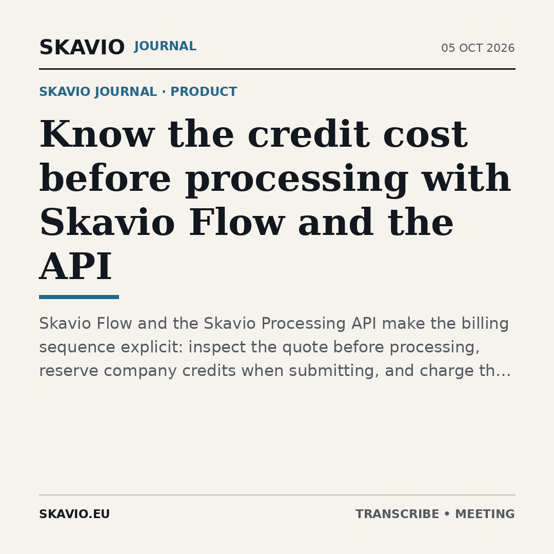 Skavio Processing API — developer documentation